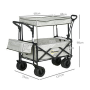 Grey Folding Camping Trolley Wagon With Canopy And Handle For Beach Or Garden Use