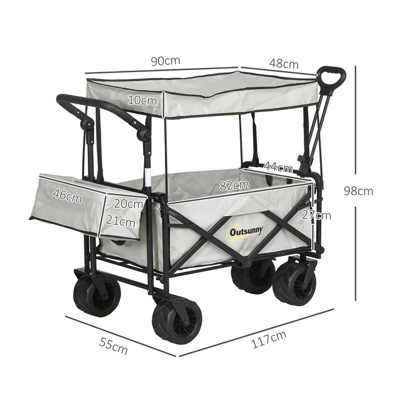 Grey Folding Camping Trolley Wagon With Canopy And Handle For Beach Or Garden Use