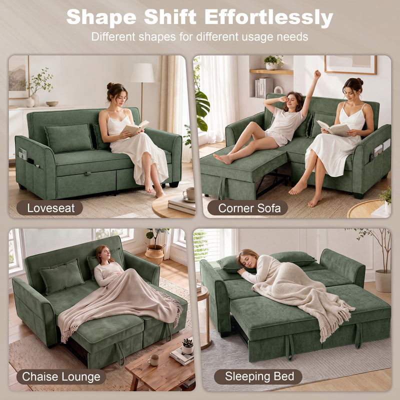 Sofa Bed for Small Spaces with Dual Pull Out Beds and Storage Pockets Dark Green