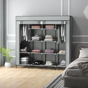 Dark Grey Fabric Wardrobe with 10 Shelves 2 Hanging Rails and 4 Drawers by HOMCOM