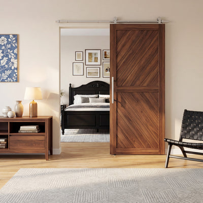 Sliding Door Hardware Kit for Quiet Wooden Doors Indoor or Outdoor Use Silver Tone AOSOM