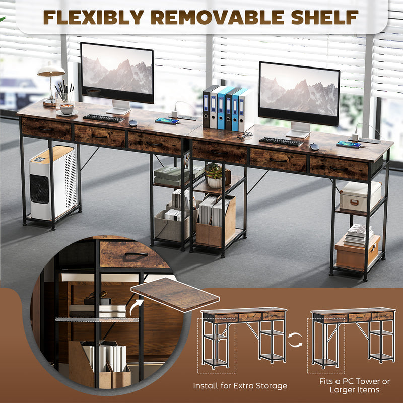 Industrial  120cm Computer Desk With Power Outlets Drawers And Storage Shelves For Home Office
