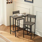 3 Piece Industrial Bar Table Set with Stools and Backrests for Small Dining Areas Grey
