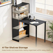 Bookcase With Fold Out Desk For Small Spaces, Hidden Storage, 105W x 60D x 127H cm