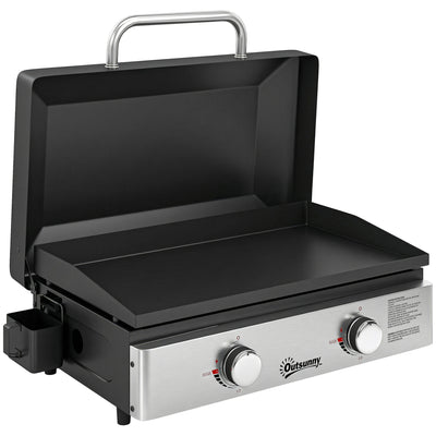 Tabletop Gas BBQ with 2 Burners and Large Griddle for Easy Outdoor Cooking Black Outsunny