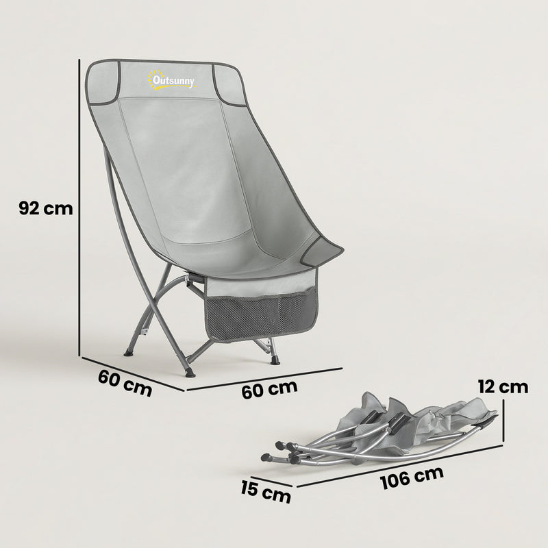 Folding Camping Moon Chair Quick Comfort No Assembly with Carry Bag Light Grey