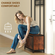 5 In 1 Industrial Style Hallway Coat Rack With Shoe Storage And Bench, Brown Black