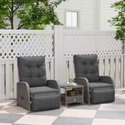 Grey 2 Seater Rattan Chaise Lounge Sofa Set With Cushions for Garden Patio by Outsunny