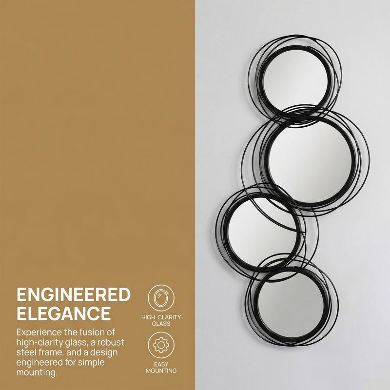 Metal Wall Mirror for Hallway or Living Room with Modern Asymmetrical Frame Black