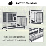 2 Tier Wooden Hutch for Guinea Pigs and Small Pets Ideal for Indoor Use Grey