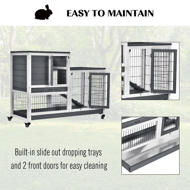 2 Tier Wooden Hutch for Guinea Pigs and Small Pets Ideal for Indoor Use Grey