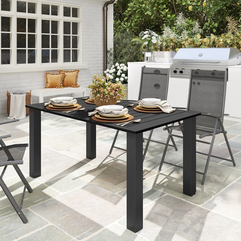 Black Rectangular Garden Dining Table for 6 with Parasol Hole and Steel Frame by Outsunny