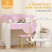 Kids Desk and Chair Set with Storage Drawer for Study and Play Pink White AOSOM