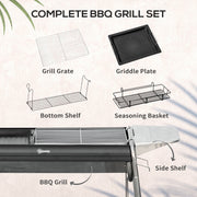 Black Charcoal BBQ Grill with Adjustable Vents and Wheels for Outdoor Cooking by Outsunny