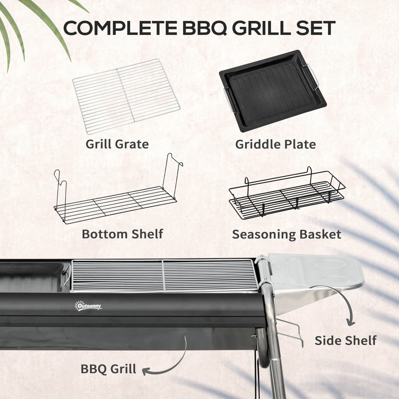 Black Charcoal BBQ Grill with Adjustable Vents and Wheels for Outdoor Cooking by Outsunny