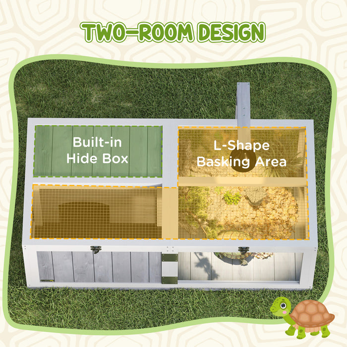 Wooden Tortoise House with Lamp Holder Clear Window Openable Tops and Tray Light Grey by PawHut