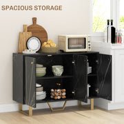 Modern Sideboard Storage Cabinet With Adjustable Shelves For Home Organisation, Black Marble Tone