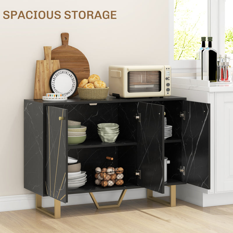 Modern Sideboard Storage Cabinet With Adjustable Shelves For Home Organisation, Black Marble Tone