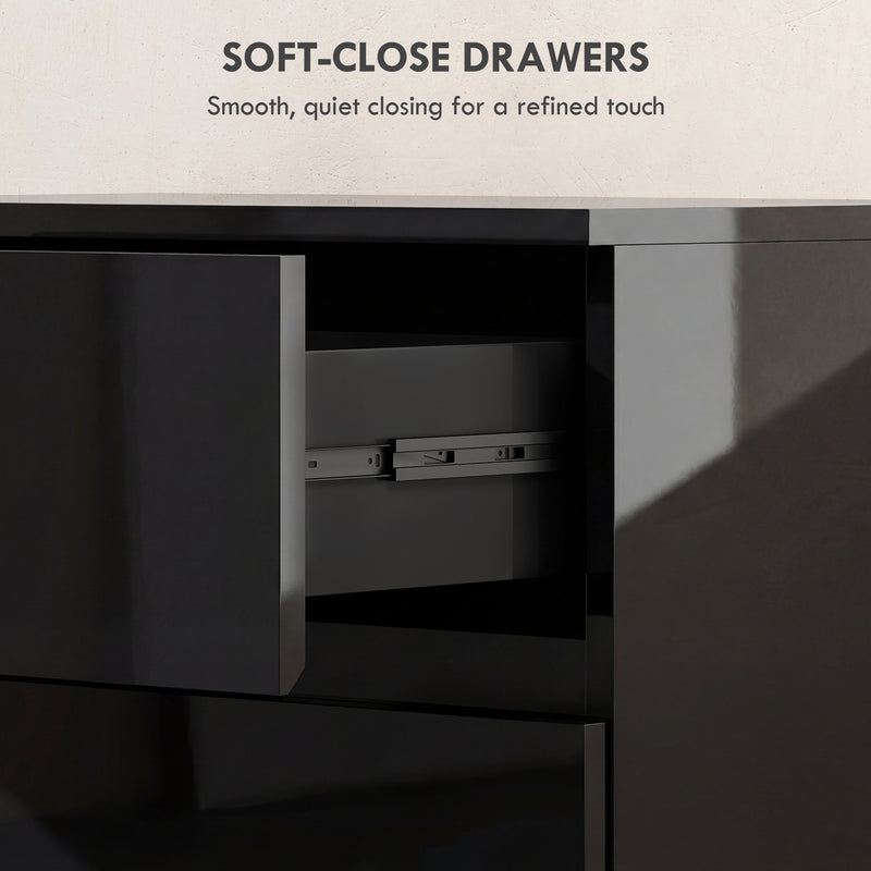Chest of Drawers with 4 Spacious Handleless Storage Drawers for Bedroom Organisation High Gloss Black AOSOM
