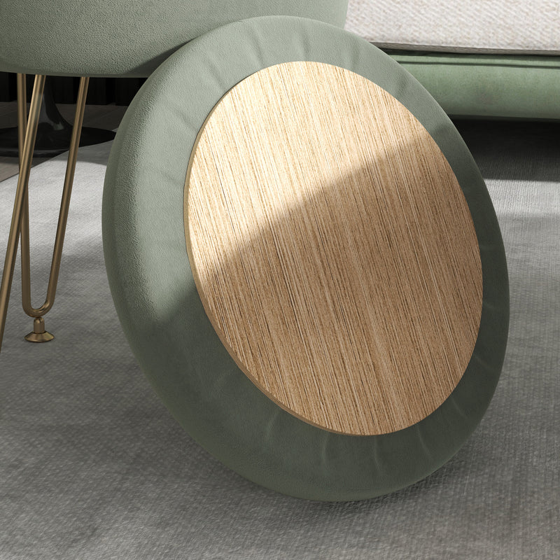 Round Storage Ottoman Footstool with Lid Green Velvet Feel Gold Legs by HOMCOM