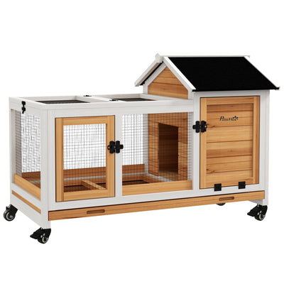 Wooden Rabbit Hutch with Removable Tray and Wheels Ideal for Guinea Pigs Yellow