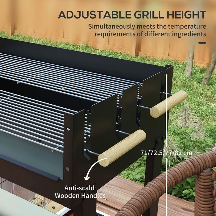 Charcoal BBQ Trolley Grill with Adjustable Racks Side Table and Wheels for Garden by Outsunny