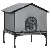 Waterproof Insulated Outdoor Cat House with Elevated Base for Feral Cats Grey AOSOM