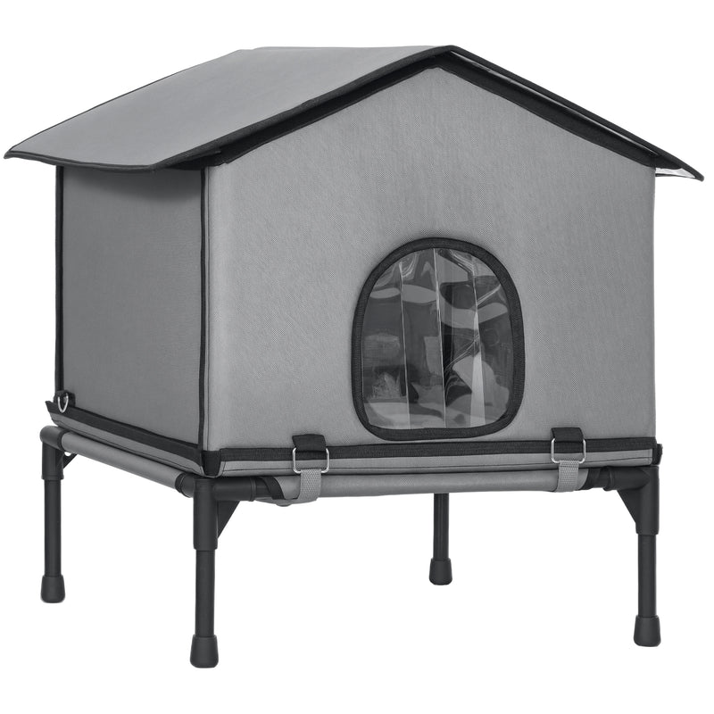 Waterproof Insulated Outdoor Cat House with Elevated Base for Feral Cats Grey AOSOM