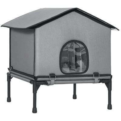 Waterproof Insulated Outdoor Cat House with Elevated Base for Feral Cats Grey AOSOM