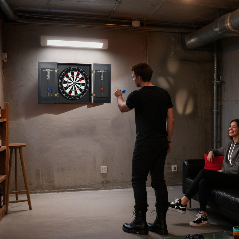 Bristle Dartboard Cabinet Set with 6 Steel Tip Darts Ideal for Home Games Room Brown AOSOM