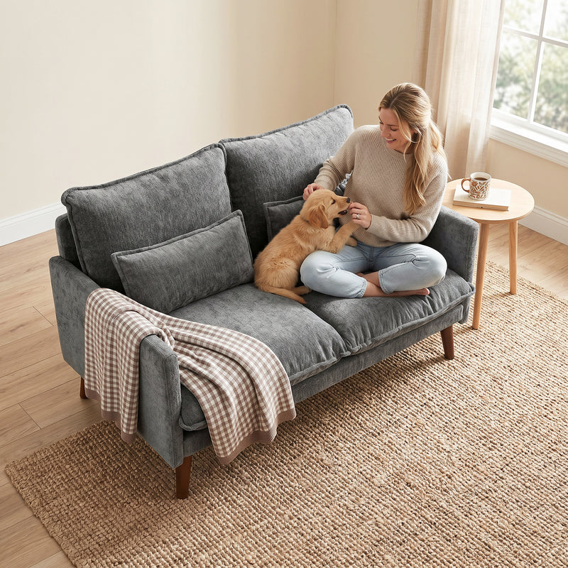 Compact 2 Seater Sofa for Small Living Rooms with Supportive Cushions Grey