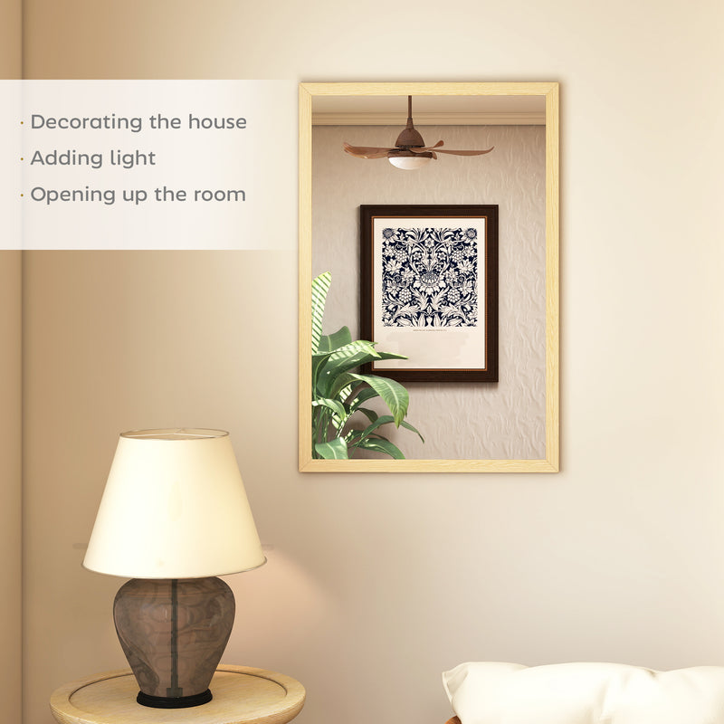 Rectangular Wall Mirror for Brightening and Enlarging Rooms Natural Wood Finish AOSOM