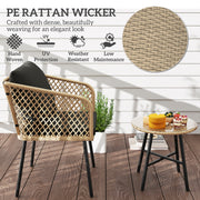 3 Piece Rattan Bistro Set with Cushions Glass Table and Wooden Finish Chairs by Outsunny