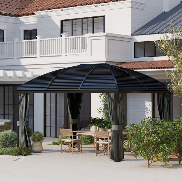 3 x 4m Hardtop Gazebo with Metal Roof Netting and Curtains Dark Grey by Outsunny