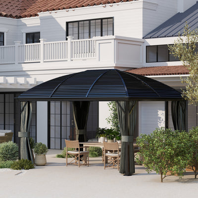 3 x 4m Hardtop Gazebo with Metal Roof Netting and Curtains Dark Grey by Outsunny