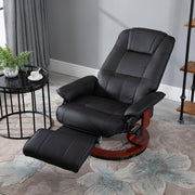 Manual Recliner Armchair With Faux Leather And Wooden Base For Lounge Or Bedroom Black