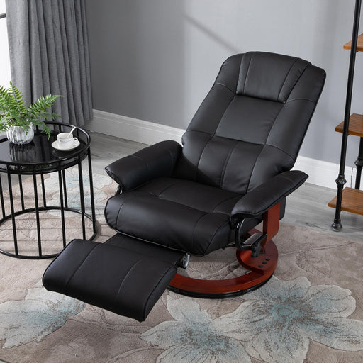 Manual Recliner Armchair With Faux Leather And Wooden Base For Lounge Or Bedroom Black