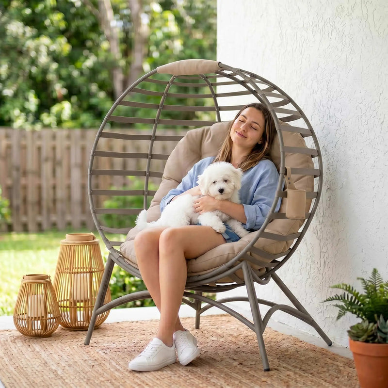 Egg Chair With Soft Cushion Folding Frame - Relax and Unwind In Style - Indoor or Outdoor Use