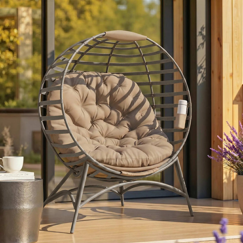 Egg Chair With Soft Cushion Folding Frame - Relax and Unwind In Style - Indoor or Outdoor Use