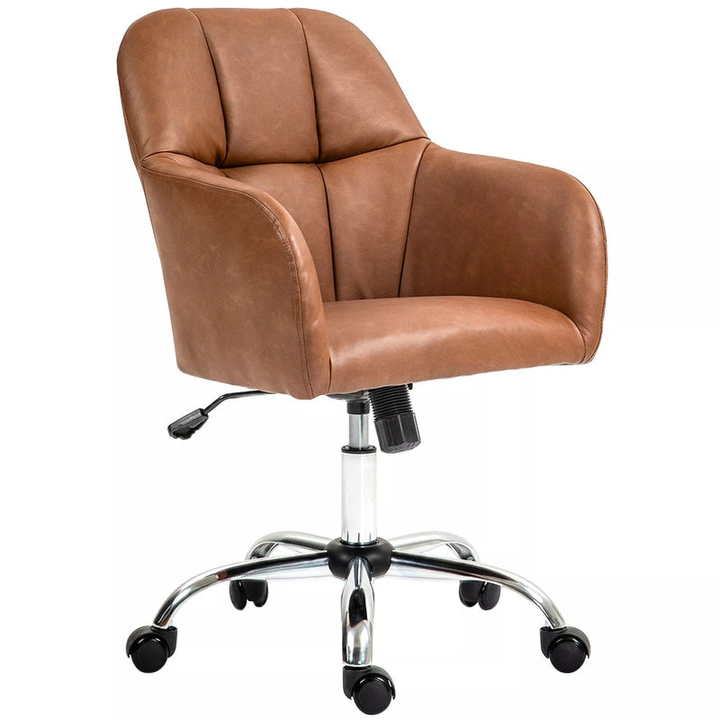Image of a Brown Leather Desk Chair With Wheels