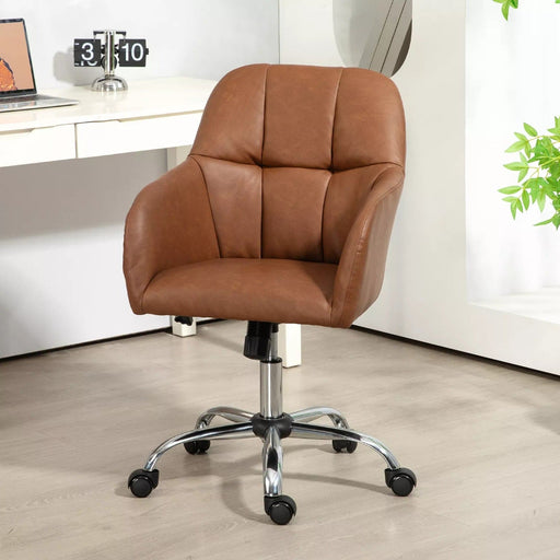 Image of a Brown Leather Desk Chair With Wheels