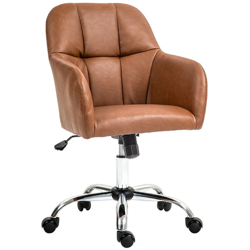 Image of a Brown Leather Desk Chair With Wheels