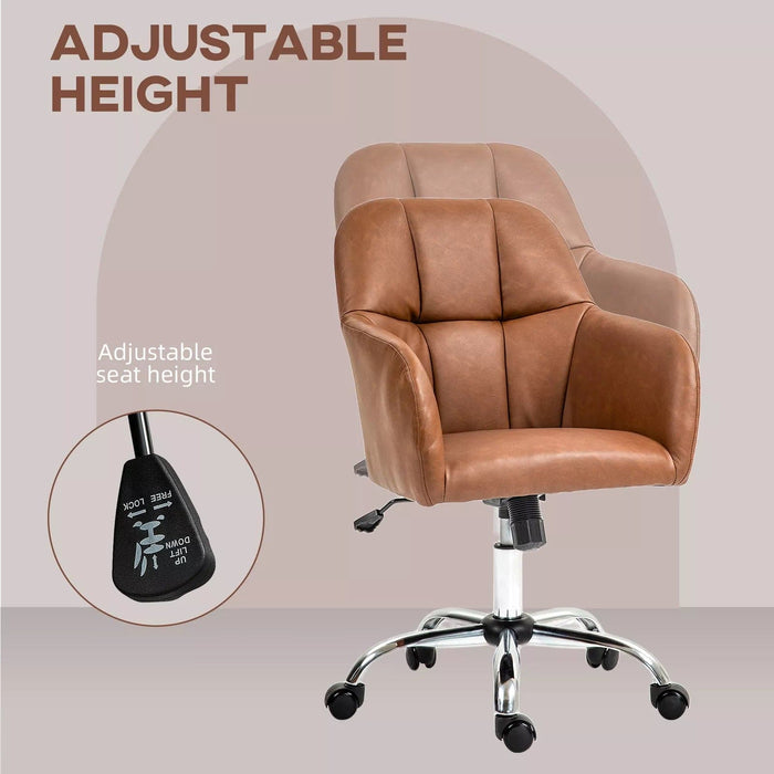 Image of a Brown Leather Desk Chair With Wheels