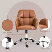 Image of a Brown Leather Desk Chair With Wheels