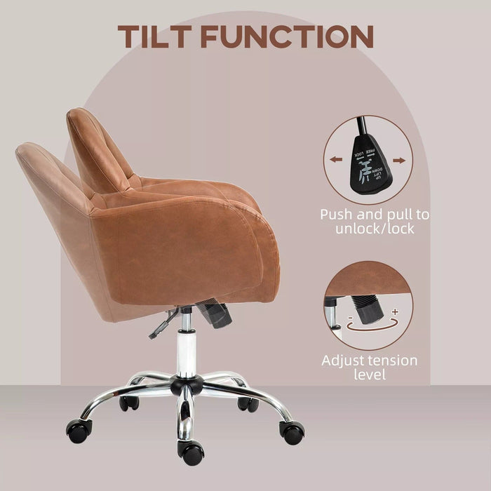 Image of a Brown Leather Desk Chair With Wheels