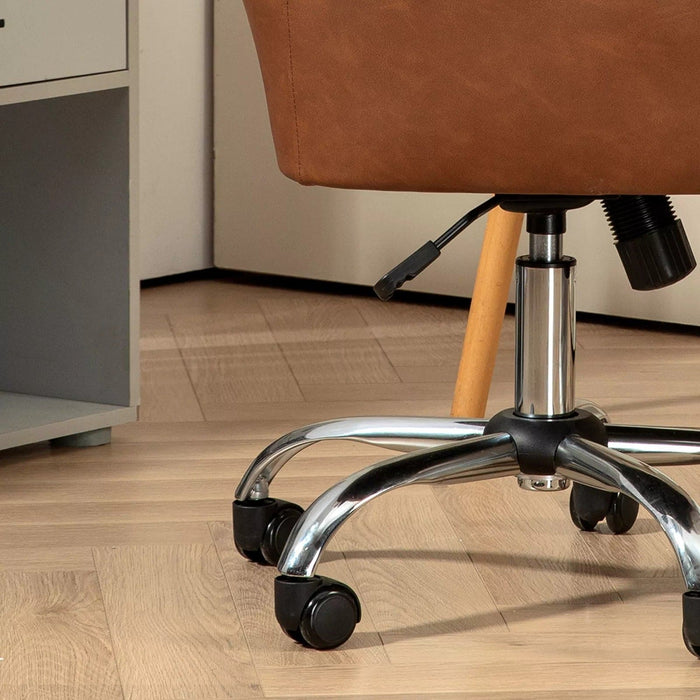 Image of a Brown Leather Desk Chair With Wheels