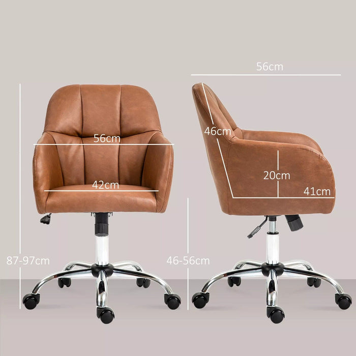 Image of a Brown Leather Desk Chair With Wheels