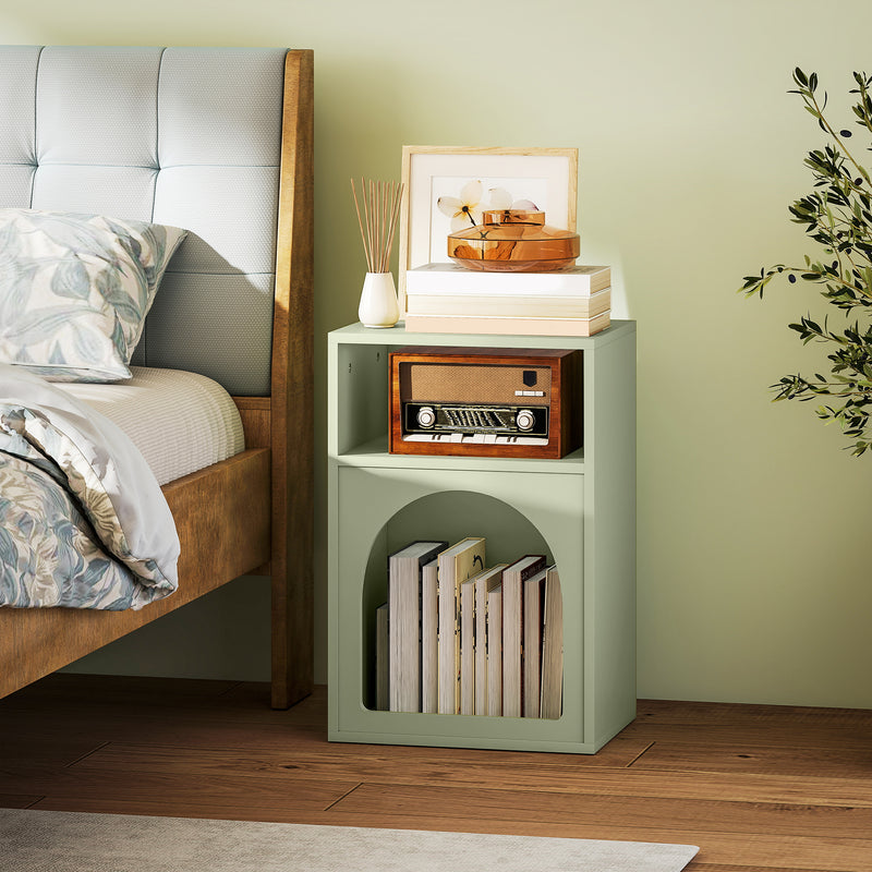 Bedside Table with 2 Open Shelves for Bedroom Storage and Display, Light Green