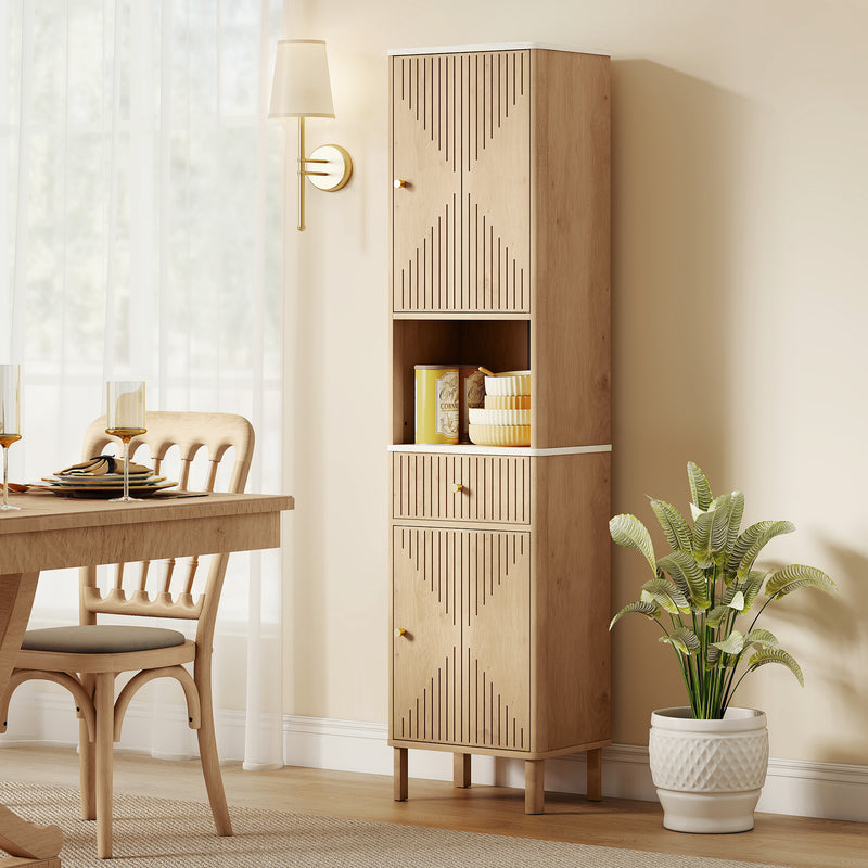 Slimline Bathroom Storage Cabinet With Shelves And Drawer For Small Spaces Wood Effect AOSOM