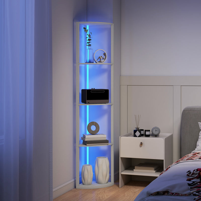 5 Tier LED Floor Lamp With Shelves And Remote Control For Living Room Or Bedroom Oak